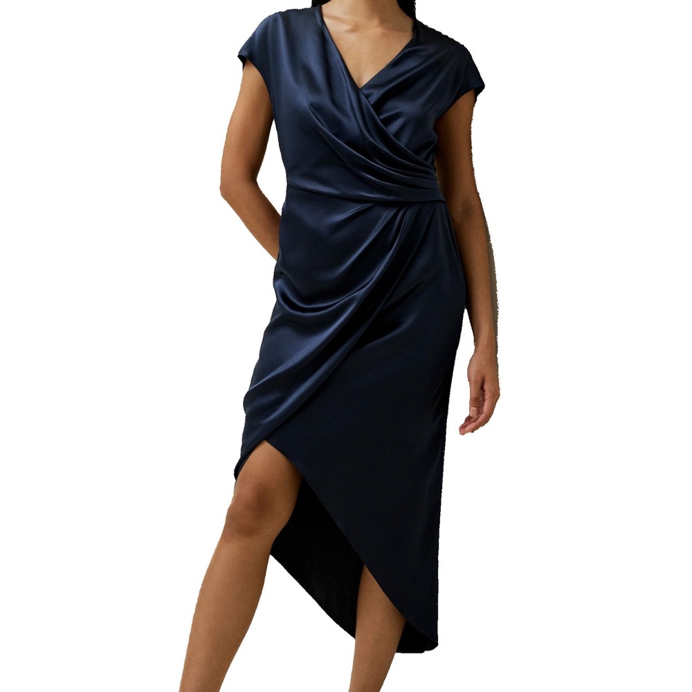 Lilysilk Draped Silk Charmeuse High-Low Midi Dress Black Size 6